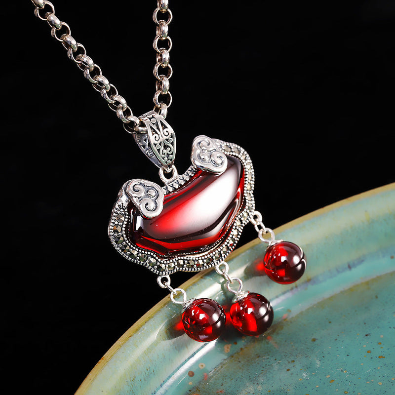 Elegant 925 Silver Red Agate Pendant for Women