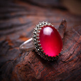 Red Jade Elegance: S925 Silver Ring for Women