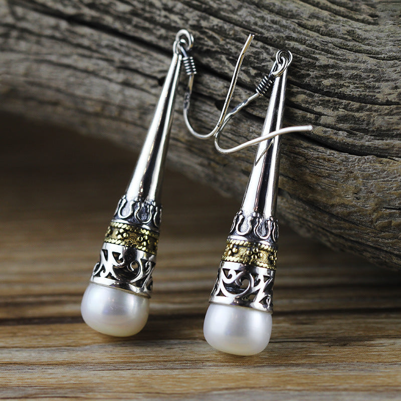 Silver Filigree Pearl Drop Earrings - Elegant Style