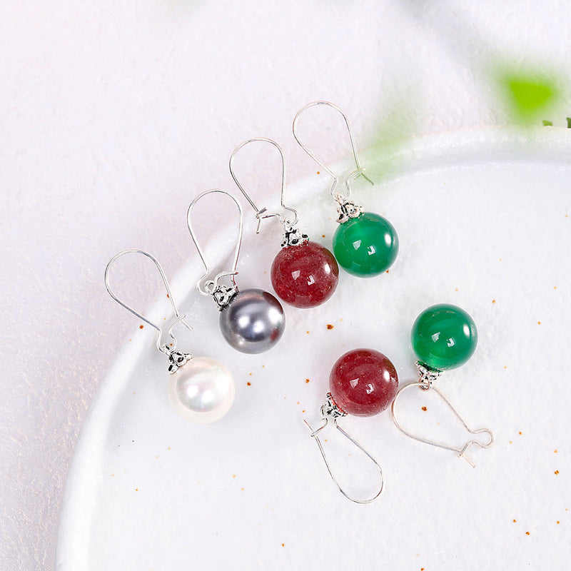 Elegant S925 Silver Jade & Quartz Earrings