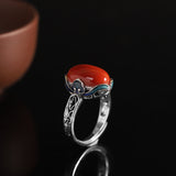 Elegant Sterling Silver Ring with Red Agate Gemstone