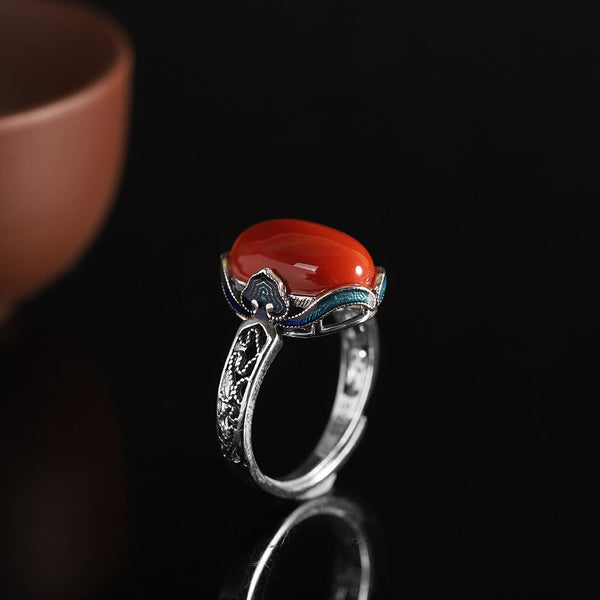 Elegant Sterling Silver Ring with Red Agate Gemstone