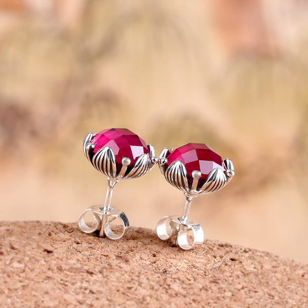 Sterling Silver Ruby Bloom Earrings -  Collection