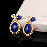 Gold-Plated Lapis Lazuli Oval Earrings - Elegance