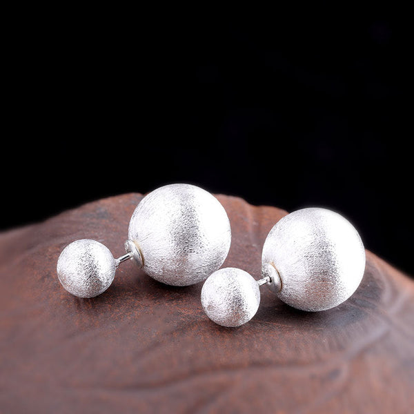 Sterling Silver Dual Sphere Modern Earrings -