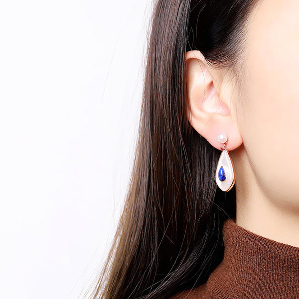 Lapis and Malachite Geometric Drop Earrings,  Edition