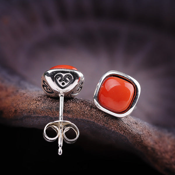 Elegant 925 Silver Faceted Black Agate Studs