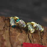 Gold-Plated Silver Emerald Dual Dragon Women's Ring