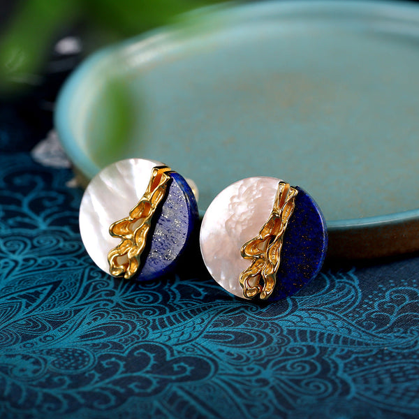 Lapis Lazuli and Shell Earrings - Luxe