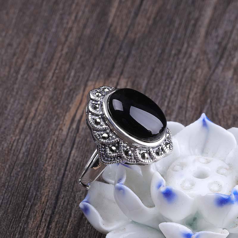 Vintage Black Onyx Sterling Silver Statement Ring