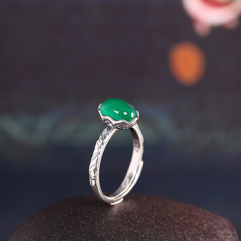 Sterling Silver Ring with Elegant Green Jade
