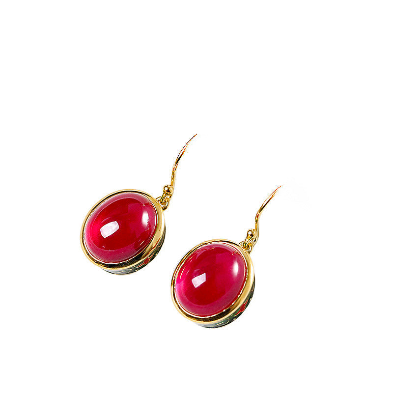 Ruby Glow Enamel Gold Hook Earrings