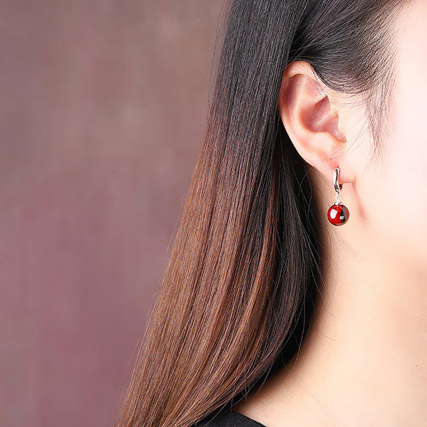 Red Amber Drop Earrings for Elegant Women