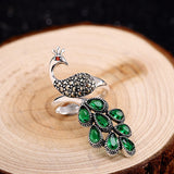 Emerald Feather Marcasite Sterling Silver Peacock Ring