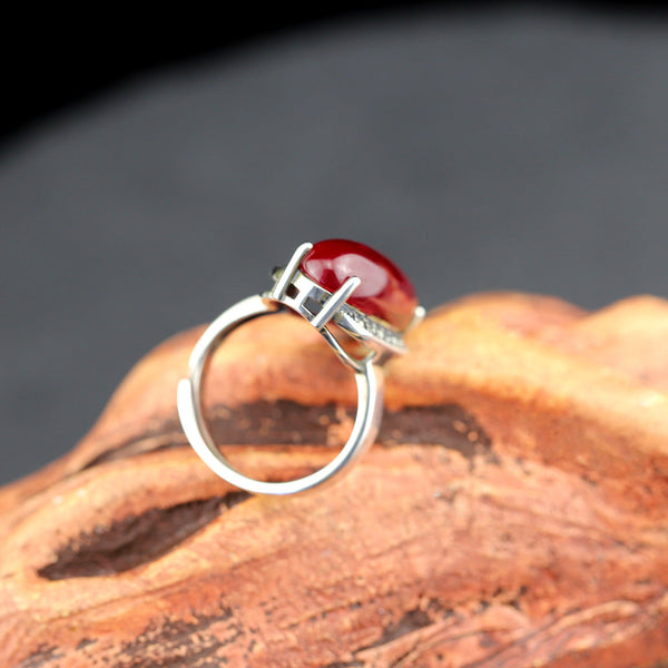 Ruby CabochonRadiant Red Jade Silver Ring Silver with Ring Black - Acc ents Edition