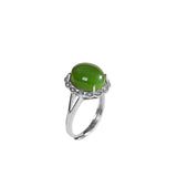 Elegant 925 Silver Jade Ring with Gem Halo