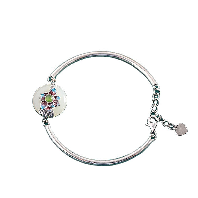 Sterling Silver Jade Lotus Bracelet - Elegant Women's Accessory