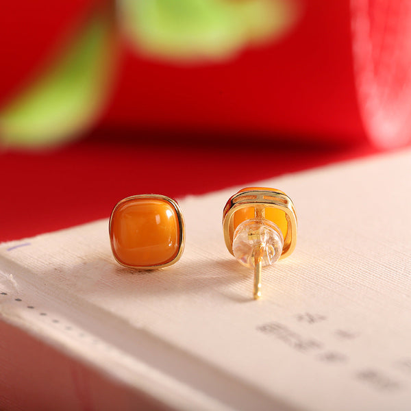 Amber Elegance: 18K Gold-Plated Studs for Women