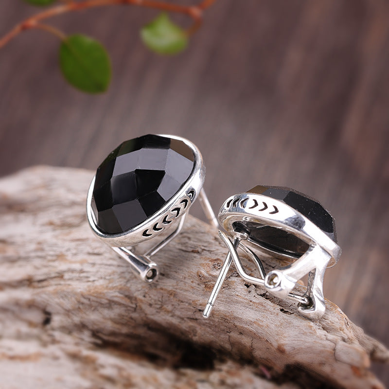 Faceted Black Onyx Clip Earrings for Elegant Women