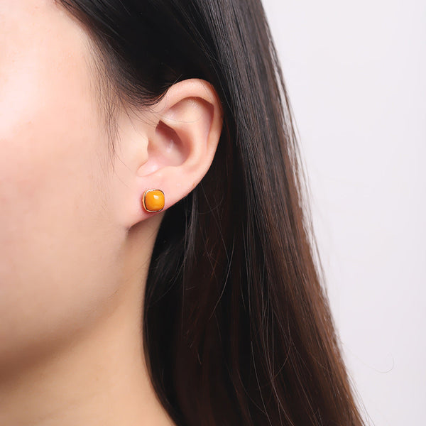 Amber Elegance: 18K Gold-Plated Studs for Women