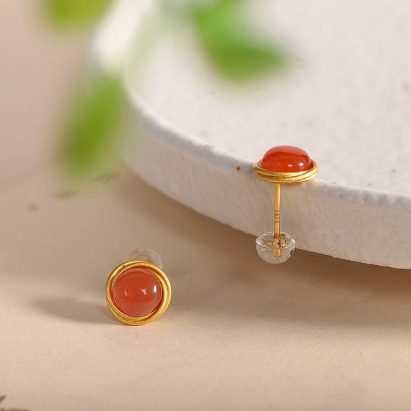 Gold-Plated Red Garnet Studs - Elegant Design