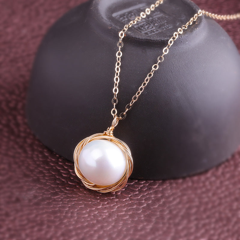 Elegant Gold-Wrapped Pearl Necklace for Women