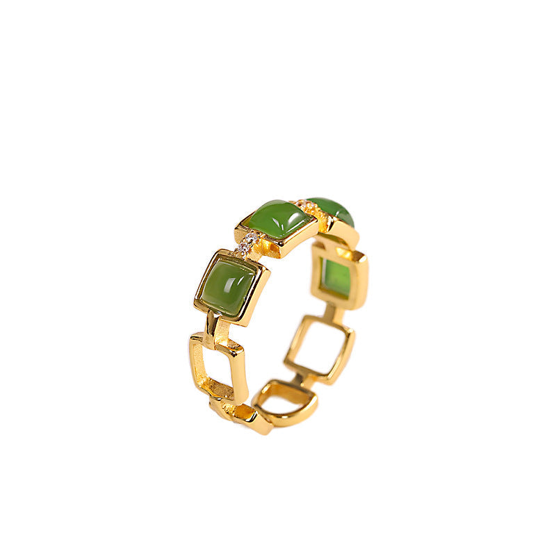 Emerald Jade Gold-Plated Elegant Women's Ring