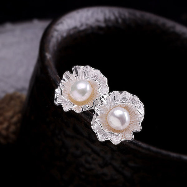 Sterling Silver Floral Pearl Earrings for Elegance