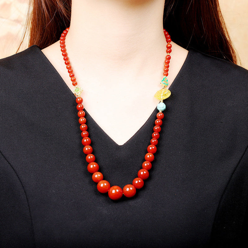 Red Agate Beaded Necklace with Charms -  Edition