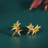 Bamboo Gold Jade Stud Earrings for Elegance