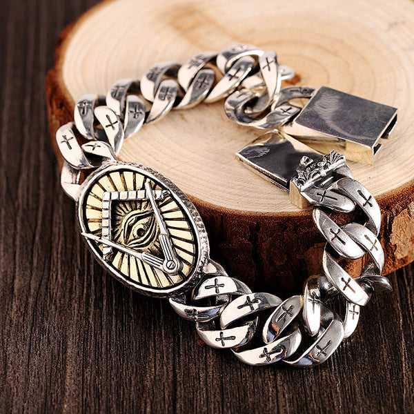 Sterling Silver Masonic Bracelet for Stylish Men