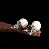 Vintage Pearl Drop Earrings, 925 Sterling Silver