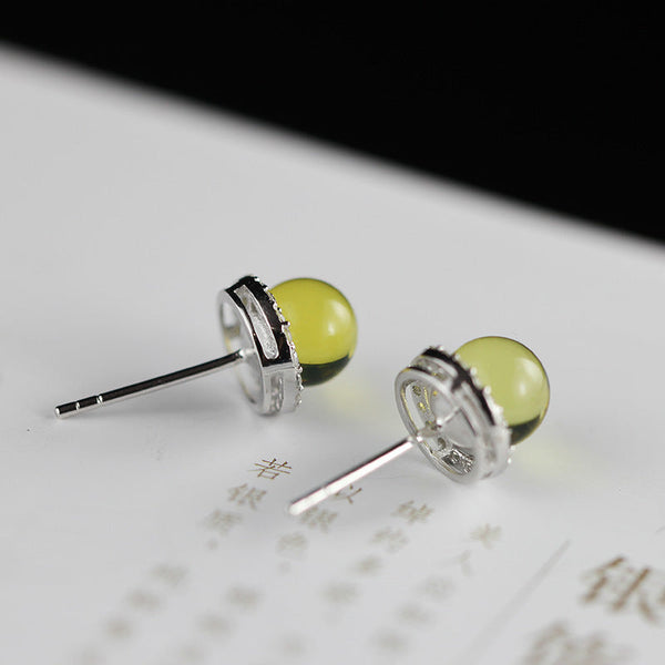 Elegant S925 Silver Green Onyx Stud Earrings