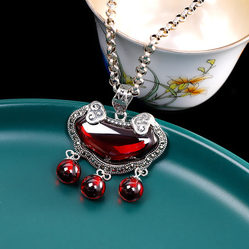 Elegant 925 Silver Red Agate Pendant for Women