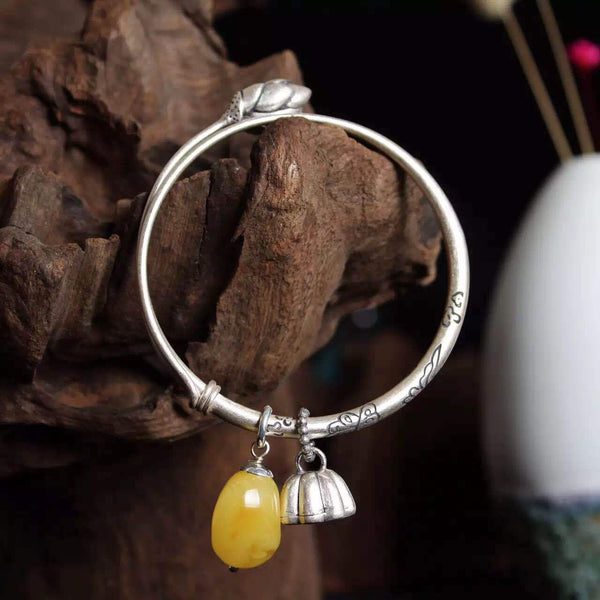 Handcrafted Silver Bracelet with Honey Amber Charm