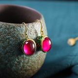 Ruby Glow Enamel Gold Hook Earrings