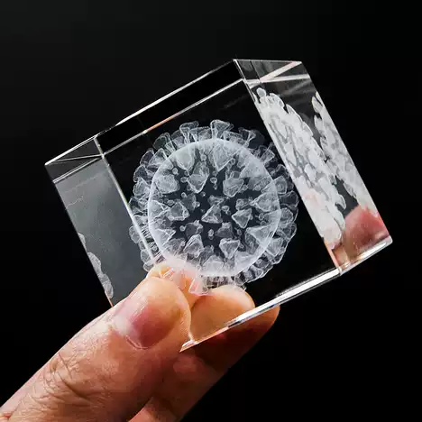 CRYSTAL VIRUS CUBE, Crystal Cube, Covid 19 Lighttight 3d Clear Charm Décor, Shelf Décor Best Virus Cube Gift For Biologist Student