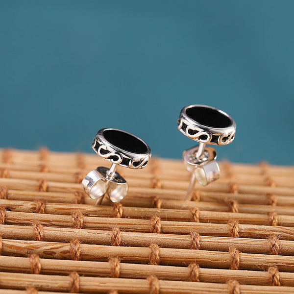 Sterling Silver Onyx Studs - Vintage Elegance