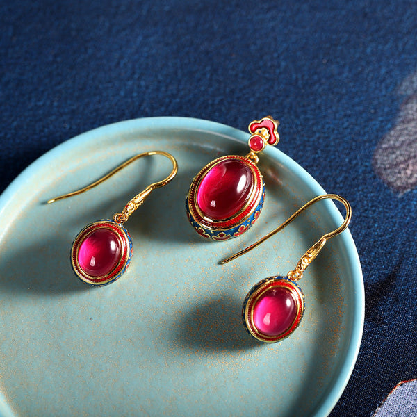 Elegant Enamel & Ruby Drop Earrings for Women