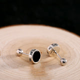 Sterling Silver Onyx Ear Studs, Engraved  Edition