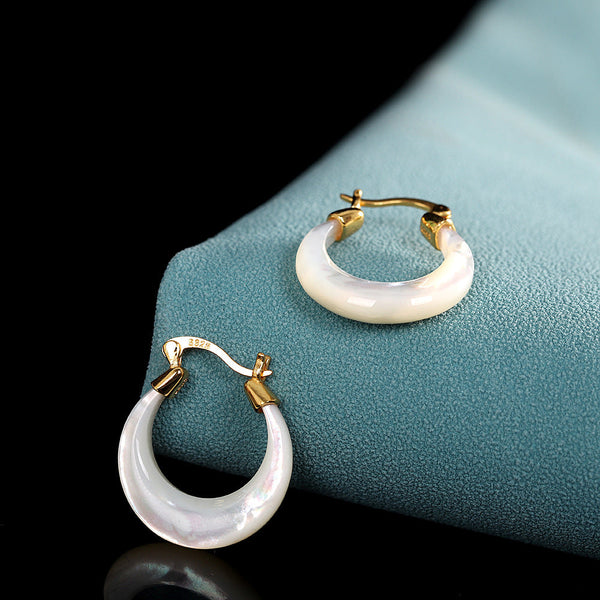 Gold-Plated Mother of Pearl Hoop Earrings