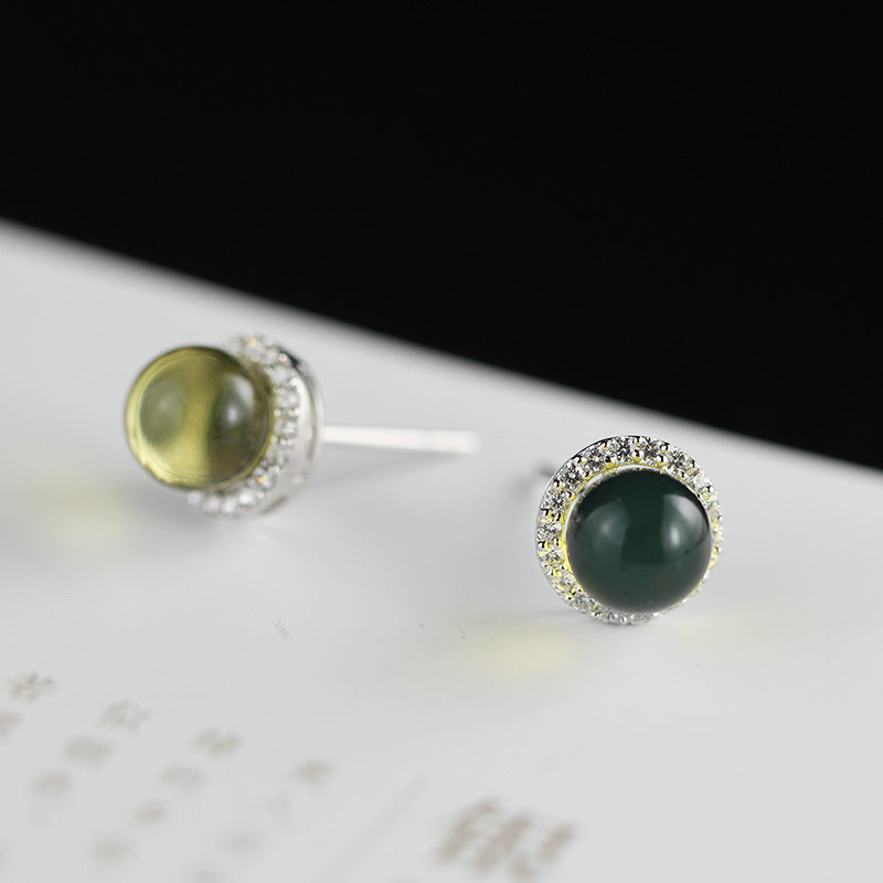 Elegant S925 Silver Green Onyx Stud Earrings