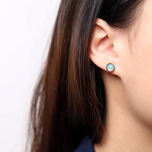 Gold-Plated Opal Stud Earrings - Elegant Women's Accessory