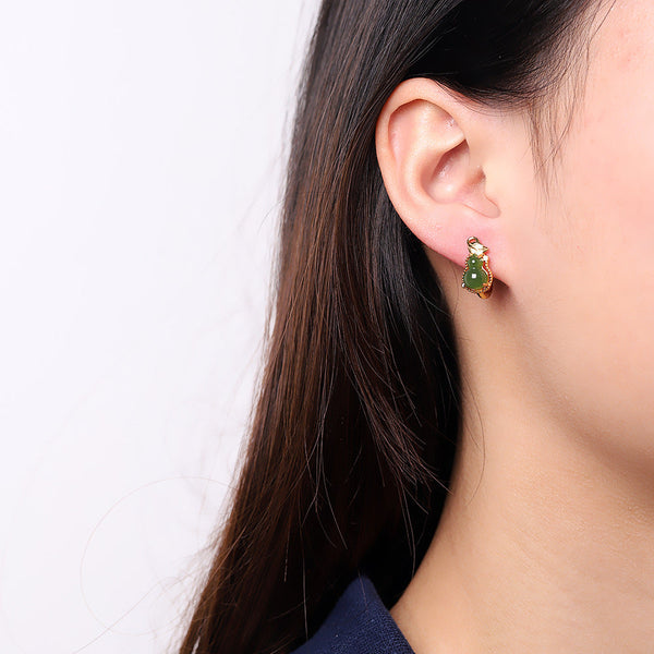 Elegant Gold Jade Gourd Earrings for Women