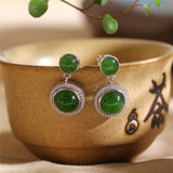 Jade and Diamond Sterling Silver Earrings - Elegant