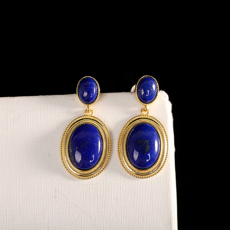 Gold-Plated Lapis Lazuli Oval Earrings - Elegance