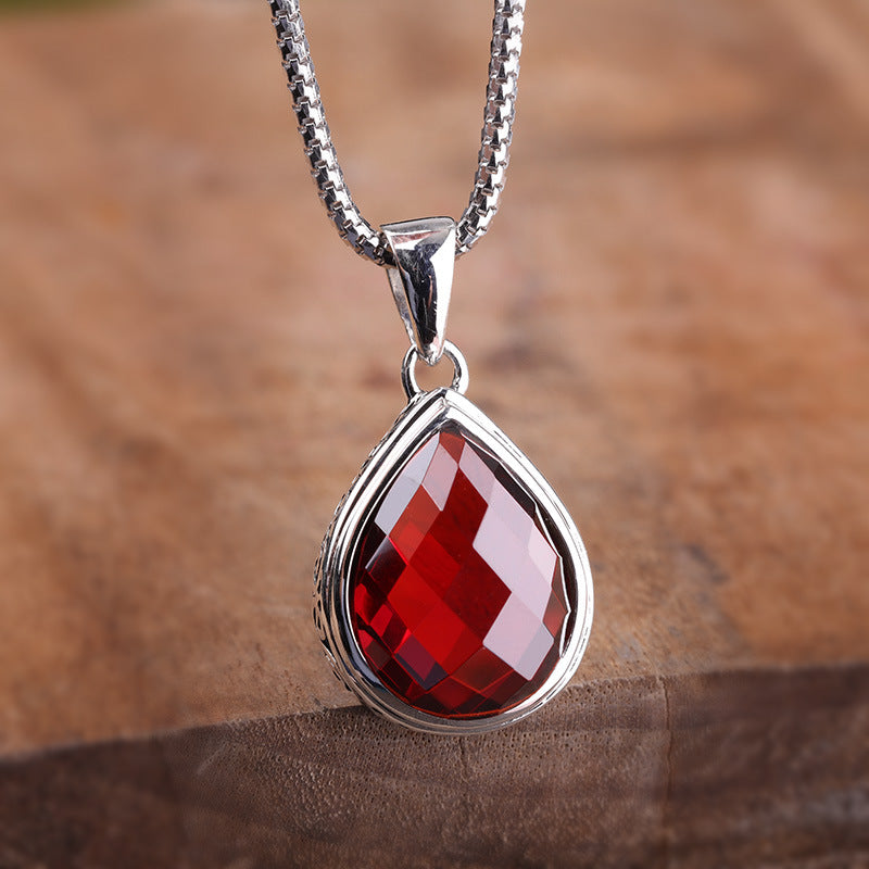 Elegant Ruby Red Teardrop Pendant for Women,