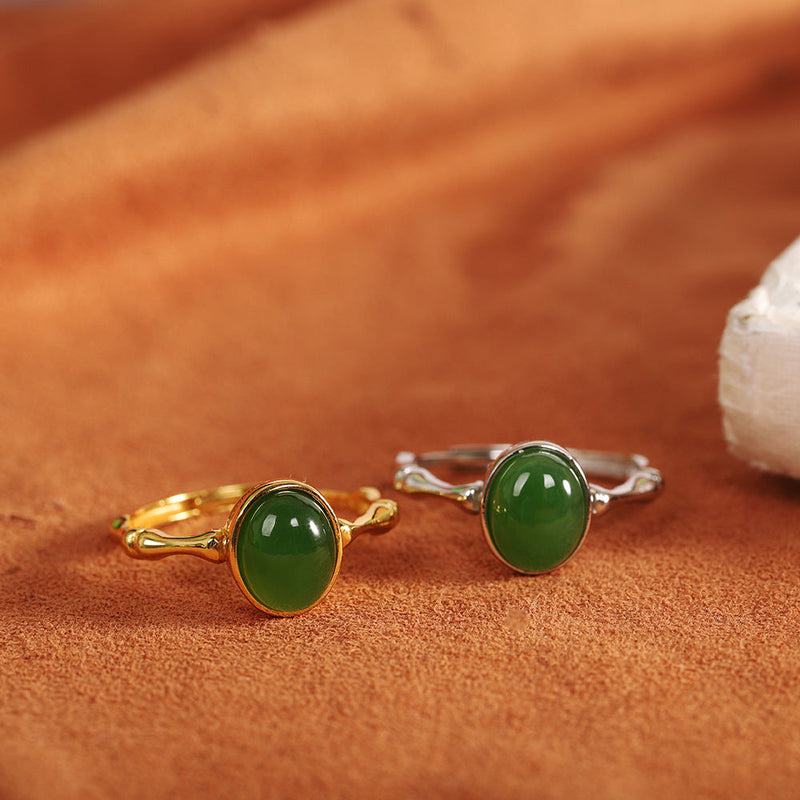 Elegant Jade Oval Rings - Gold & Silver Duo