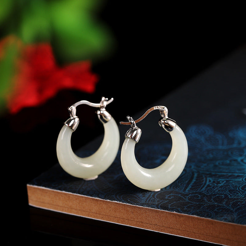 Elegant Gold & Silver Jade Hoop Earrings -  Collection