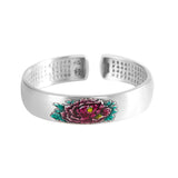 Handcrafted Silver Bracelet with Enamel Peony Design